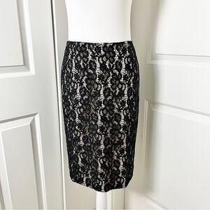 MaxMara Studio Black Floral Lace Calf-Length Pencil Skirt Adjustable Slit, Sz 6